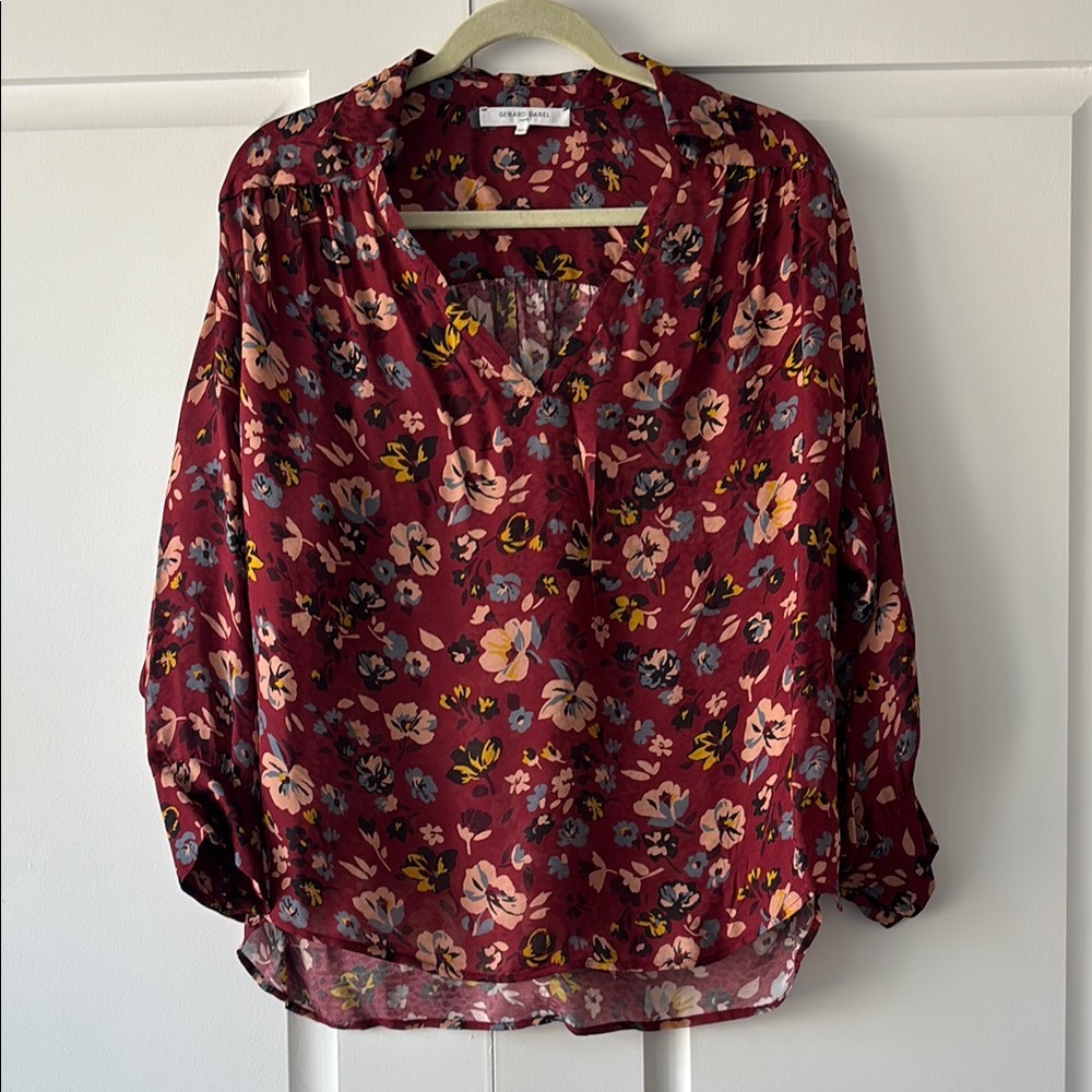 Gerard Darel Red Floral Long Sleeve Blouse